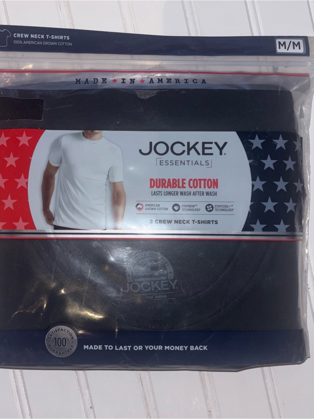 Jockey Essentials 2 Pack Durable Cotton Crew Neck Black T shirts Mens M
